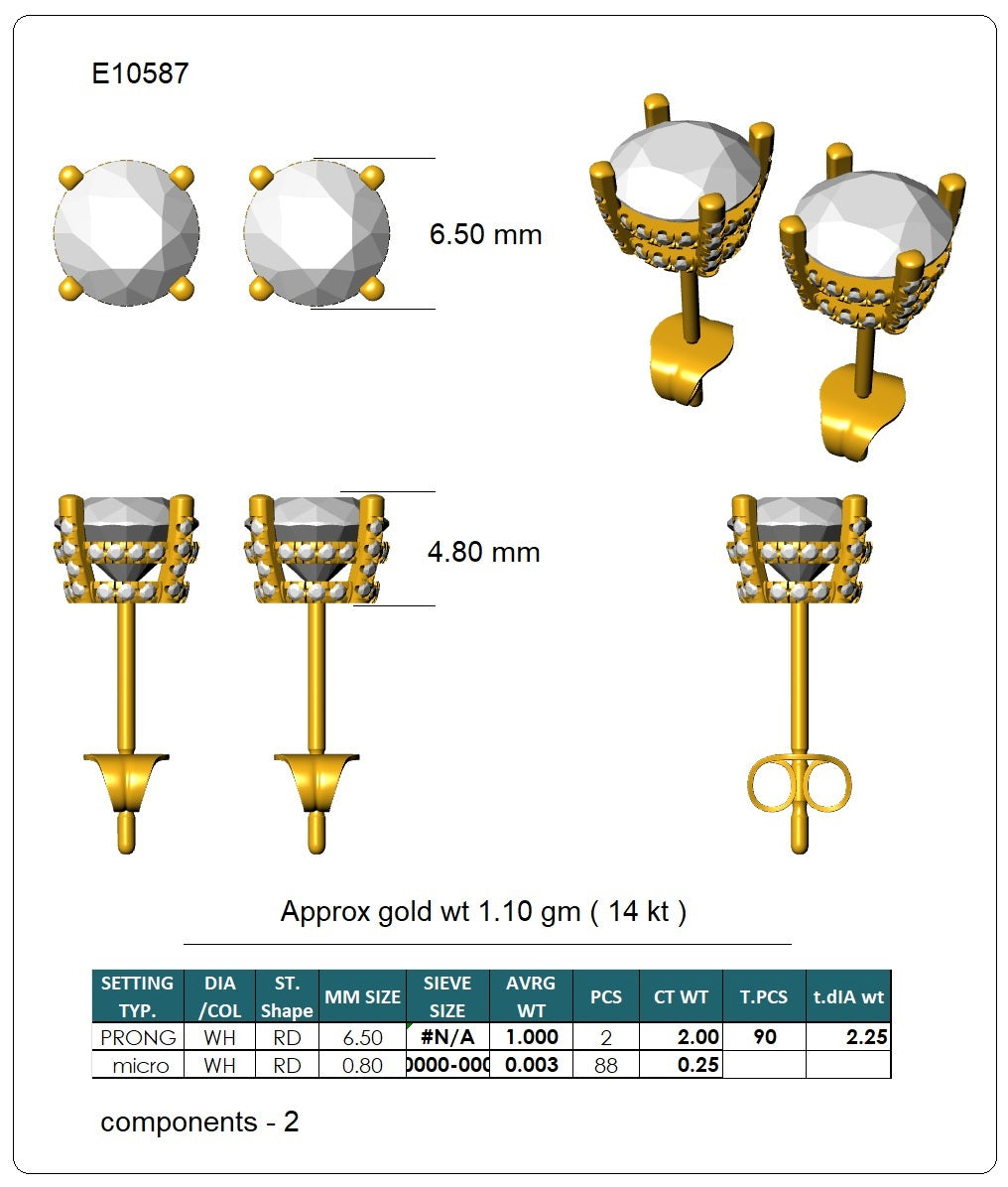 Lab-Grown Round Diamond Luxe Back Earrings - 14KT Yellow Gold