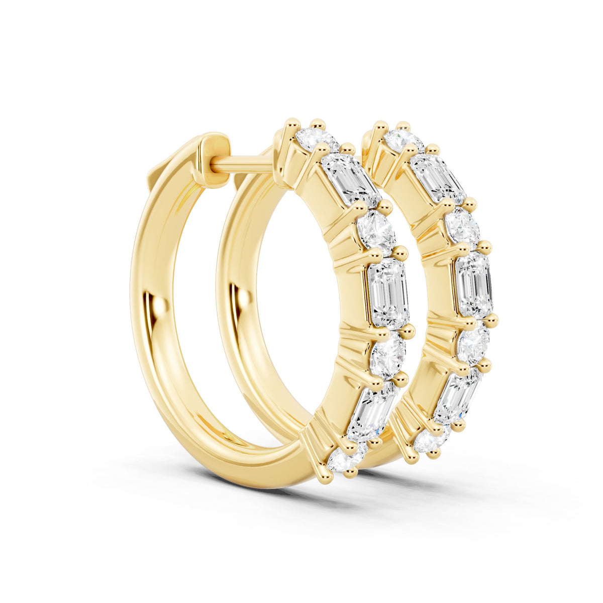Emerald Round Lab-Grown Diamond Back Earrings - 14KT Yellow Gold