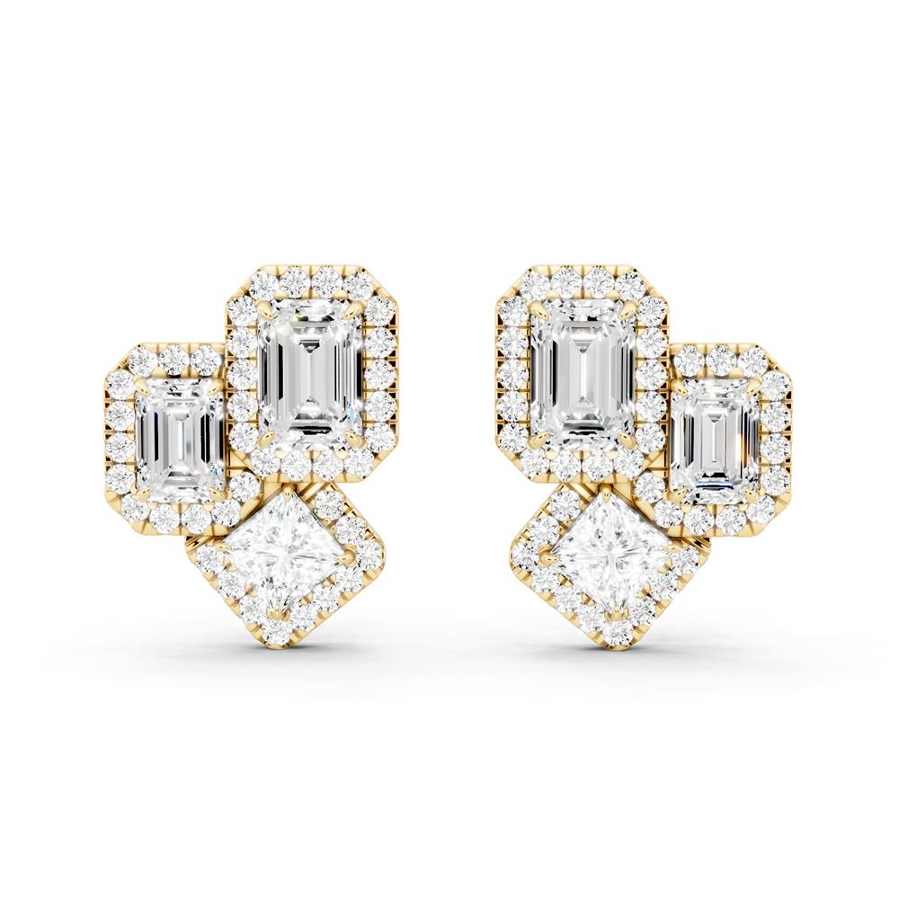 Multi Shape Lab-Grown Diamond Luxe Back Earrings - 14KT Yellow Gold