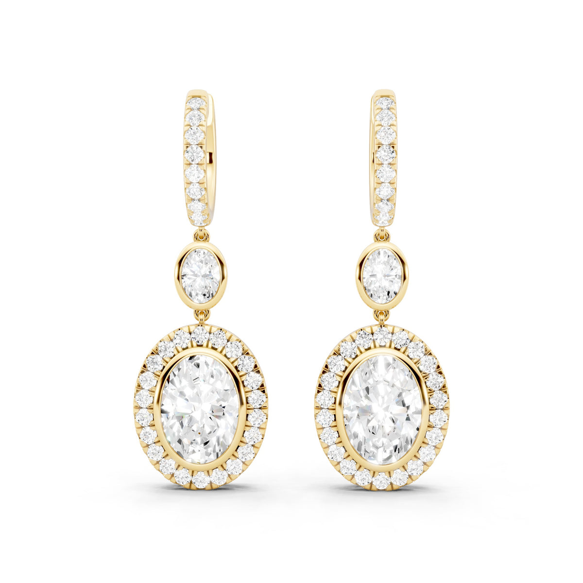 Oval Round Lab-Grown Diamond Luxe Back Earrings - 14KT Yellow Gold