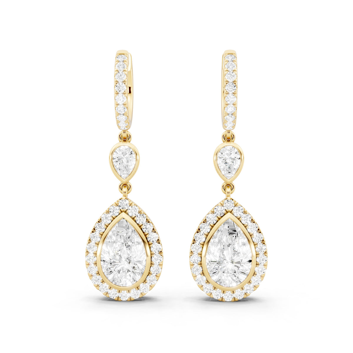 Pear Round Lab-Grown Diamond Elegant Back Earrings - 14KT Yellow Gold
