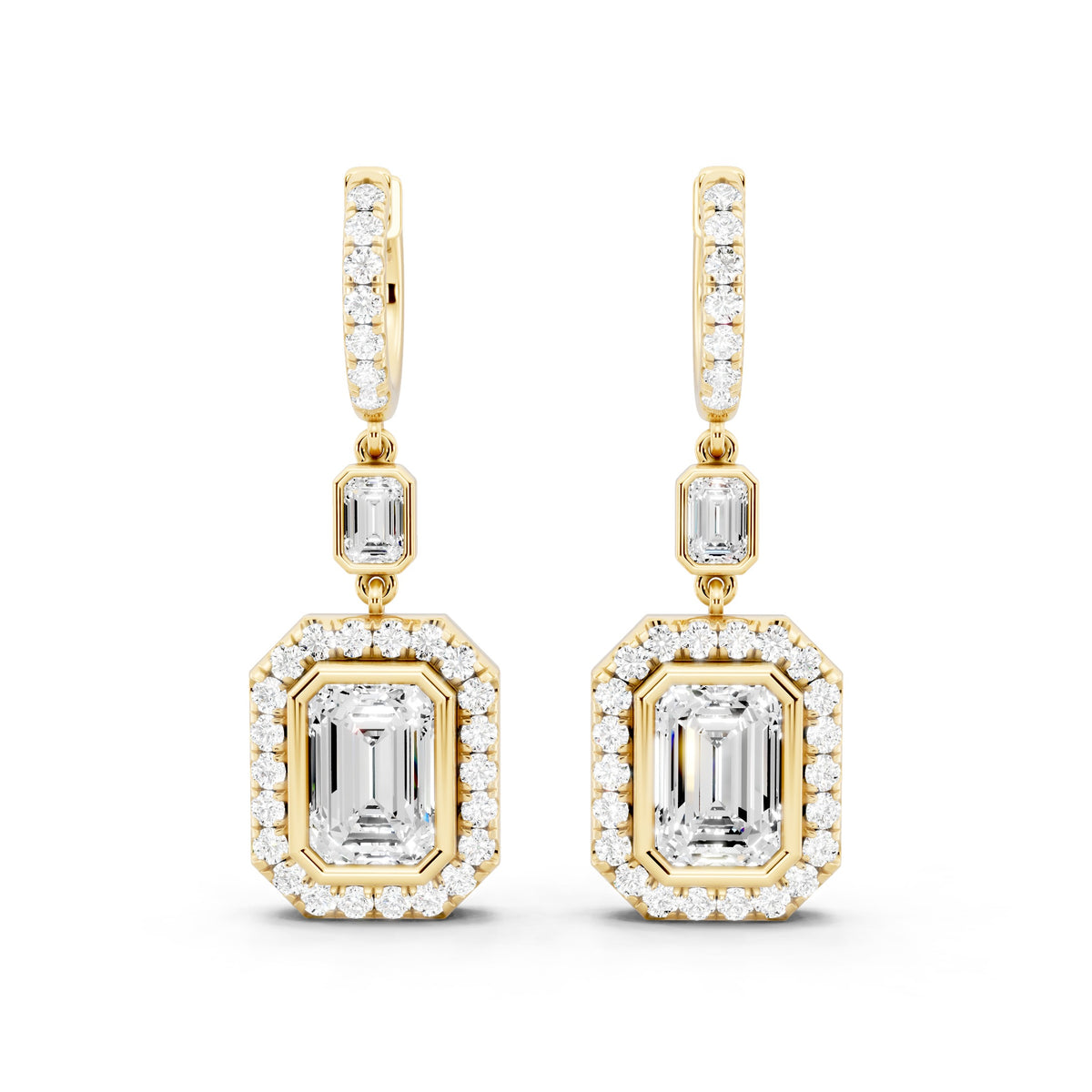Emerald & Round Lab-Grown Diamond Back Earrings - 14KT Yellow Gold