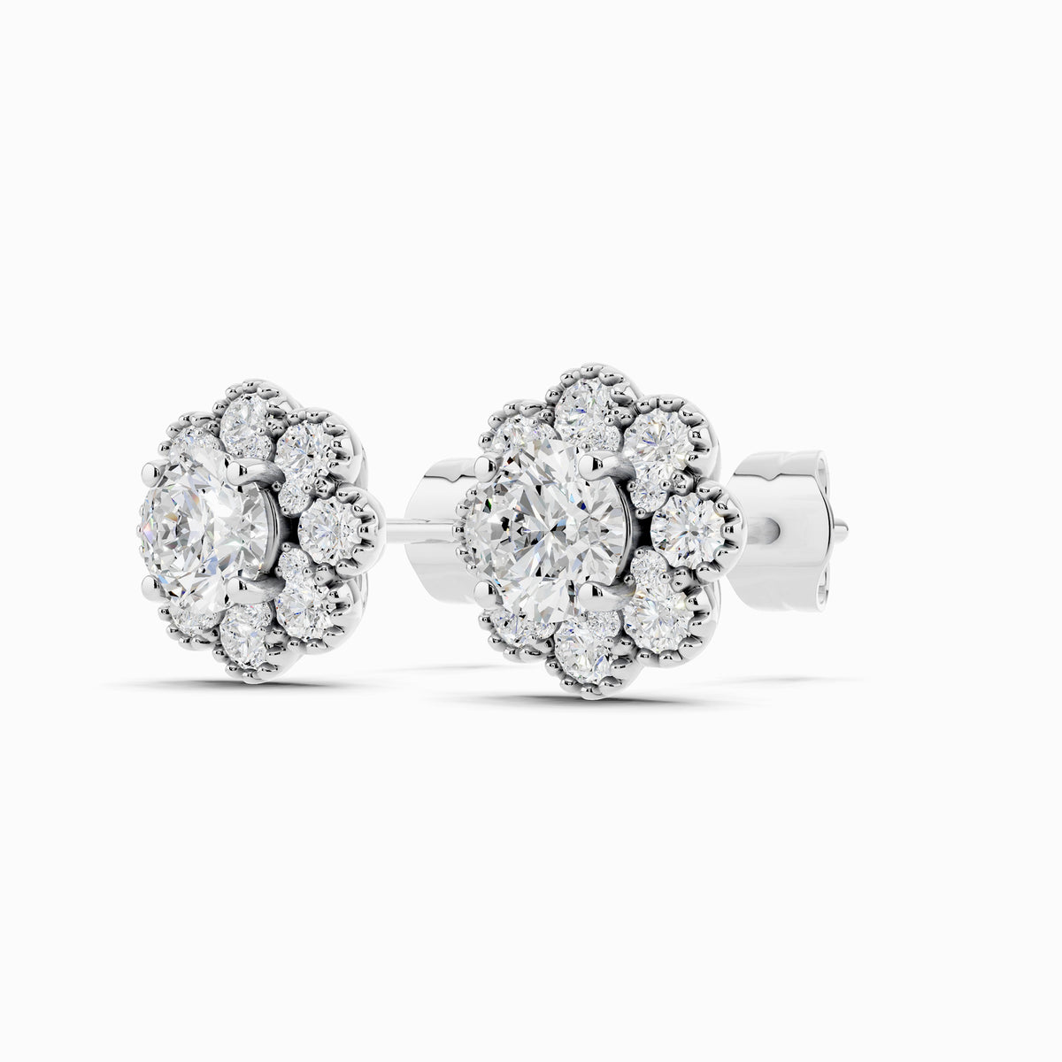 Bluet Round Cut Halo Earring