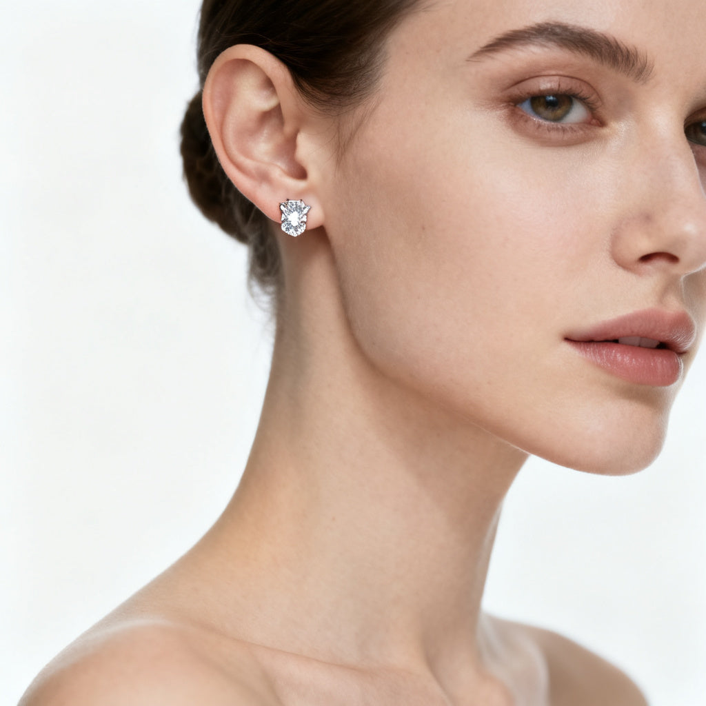 White Moissanite Silver Luxe Back Earrings - Model Shot 2