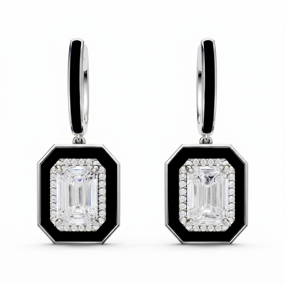 Emerald Silver CZ Statement Back Earrings - White Gold