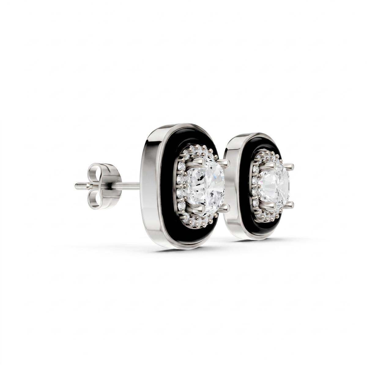 Cushion Silver CZ Luxe Back Earrings - White Gold