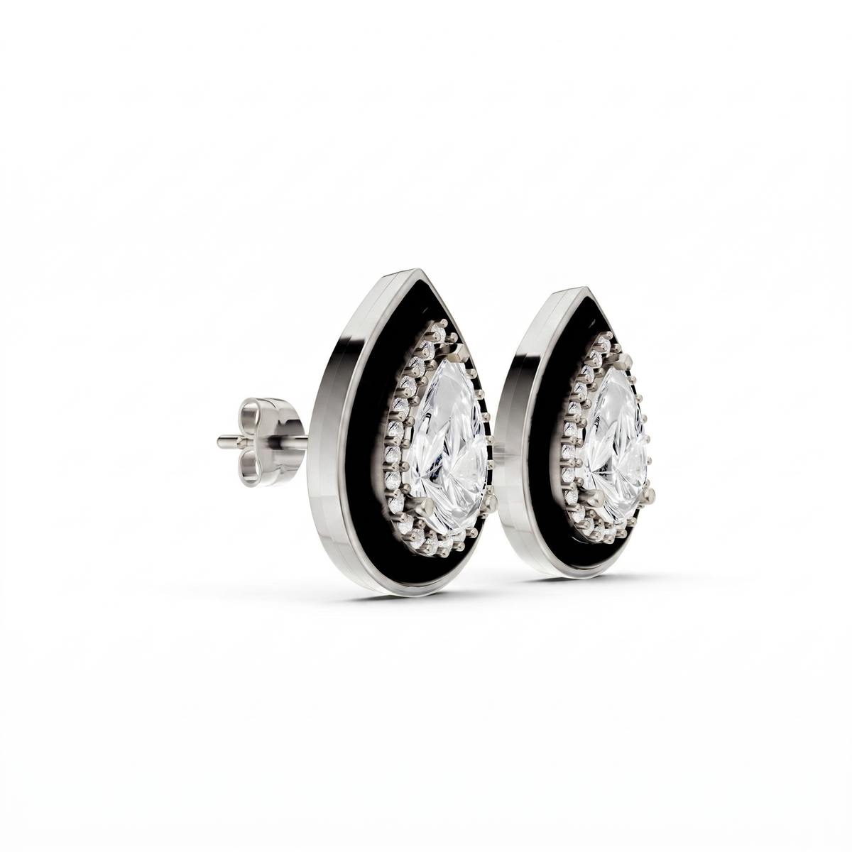 Pear Silver CZ Luxe Back Earrings - White Gold