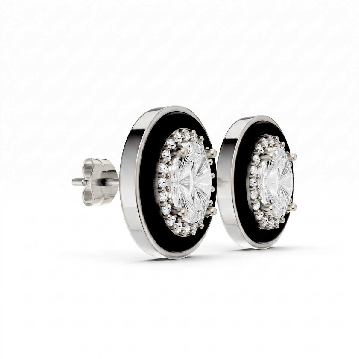 Oval Silver CZ Luxe Back Earrings - White Gold