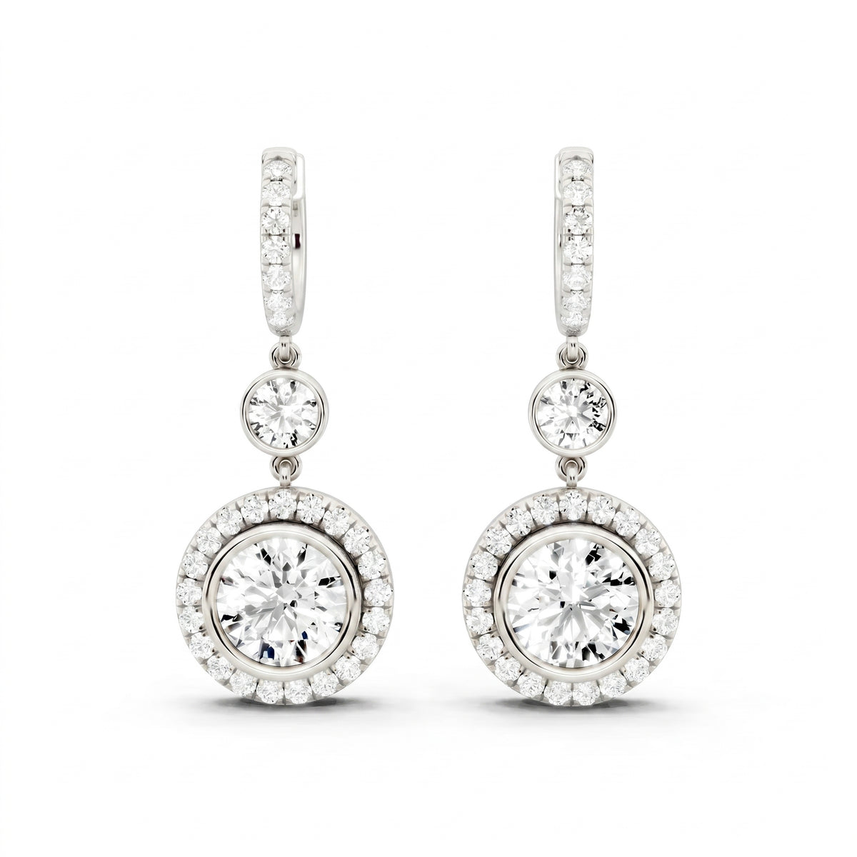 Round Lab-Grown Diamond Classic Back Earrings - White Gold