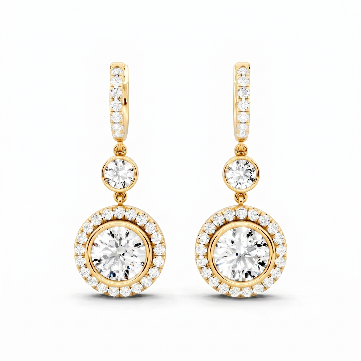 Round Lab-Grown Diamond Classic Back Earrings - Yellow Gold