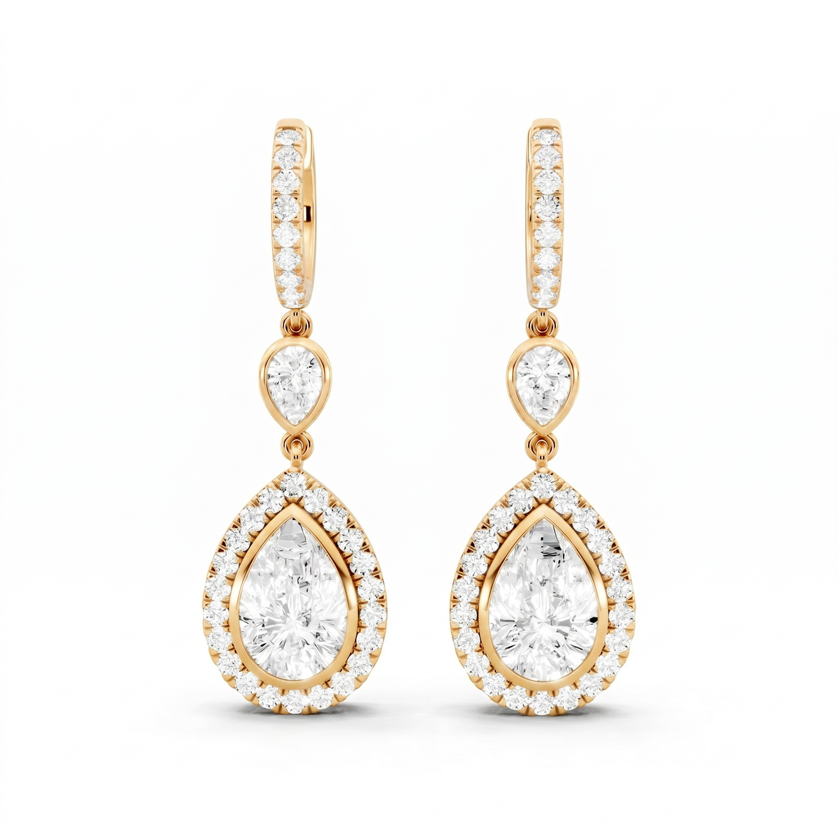Pear Round Lab-Grown Diamond Elegant Back Earrings - Yellow Gold