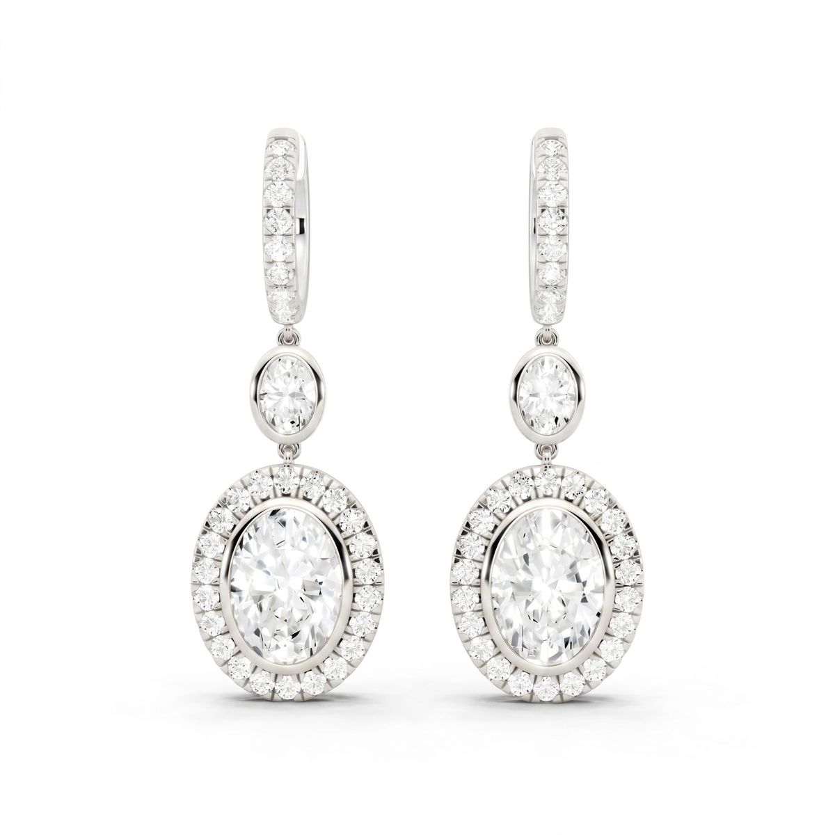 Oval Round Lab-Grown Diamond Luxe Back Earrings - White Gold