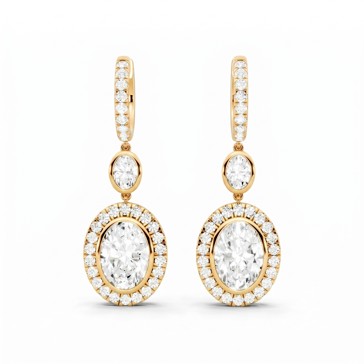 Oval Round Lab-Grown Diamond Luxe Back Earrings - Yellow Gold
