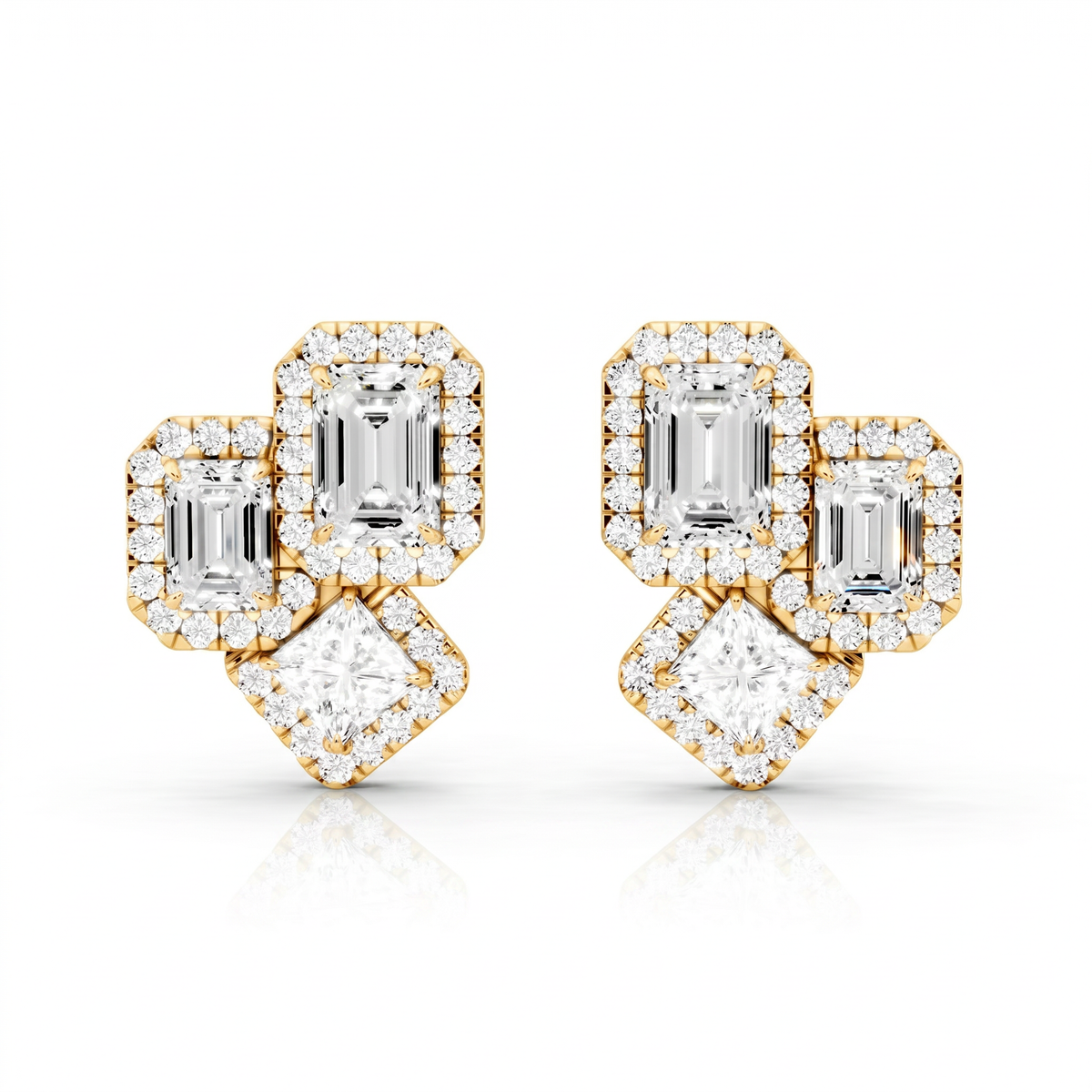 Multi Shape Lab-Grown Diamond Luxe Back Earrings - Yellow Gold