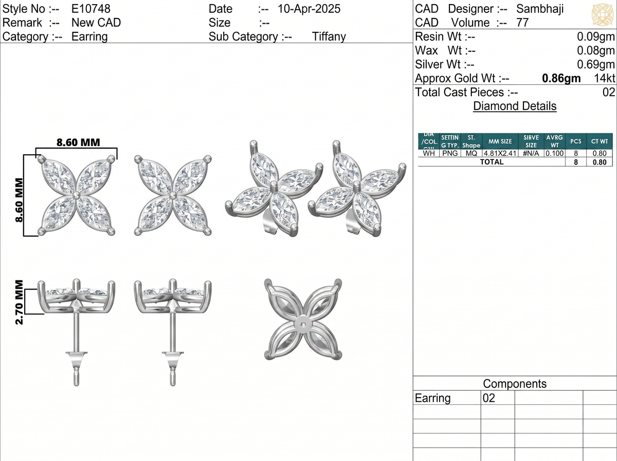 Marquise Lab-Grown Diamond Back Earrings - White Gold