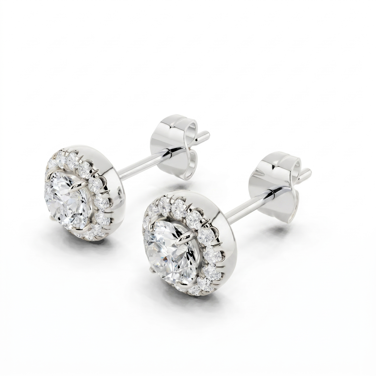 Round Lab-Grown Diamond Pavé Back Earrings e10744 - White Gold