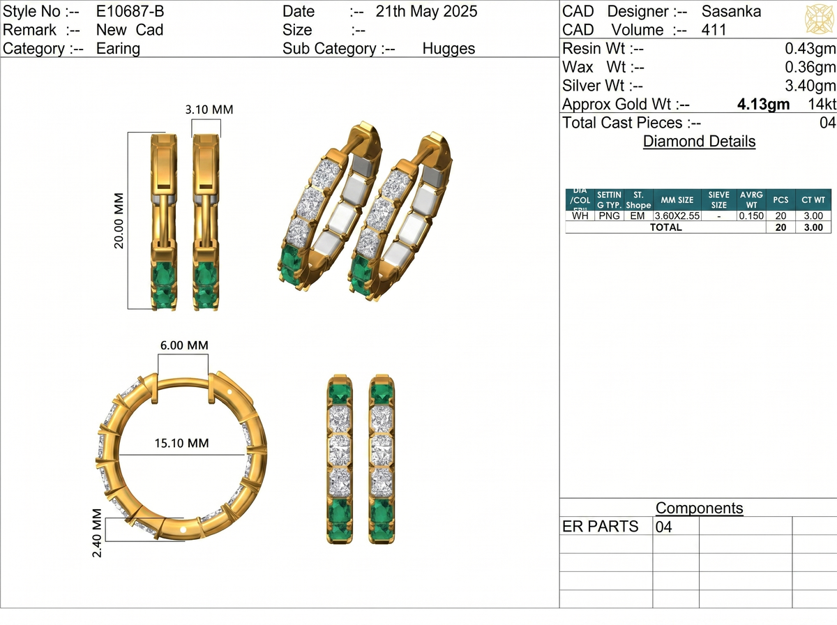 Emerald Lab-Grown Diamond Luxe Back Earrings - Yellow Gold